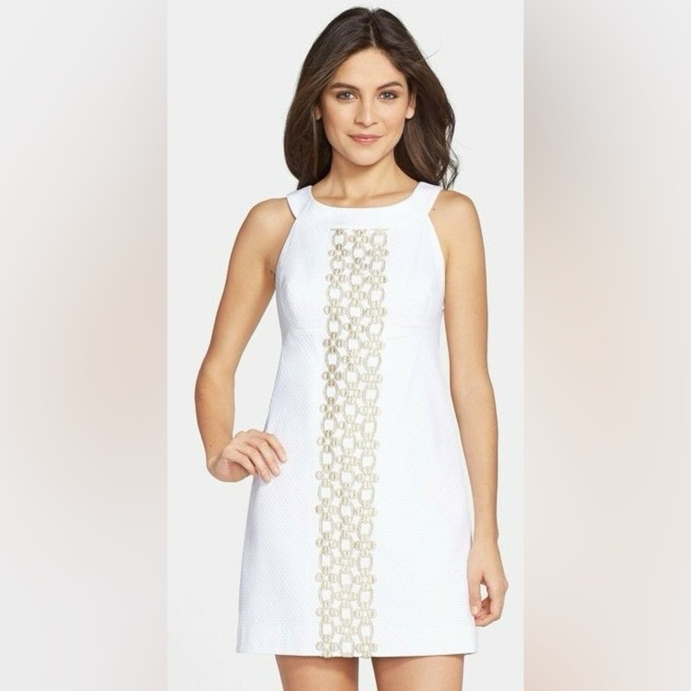 Lilly Pulitzer White Dress with Gold Embellishment